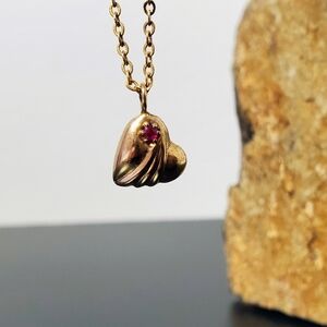 Vintage 1970s Gold Filled Heart Pendant 16" Necklace w/ Ruby Style Stone